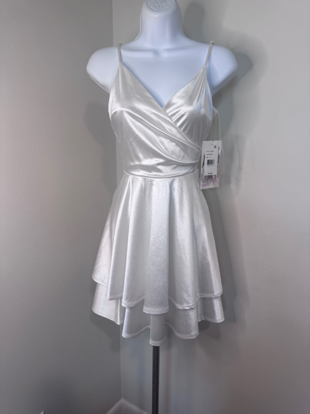 White Satin Wrap-Style Spaghetti Strap Dress